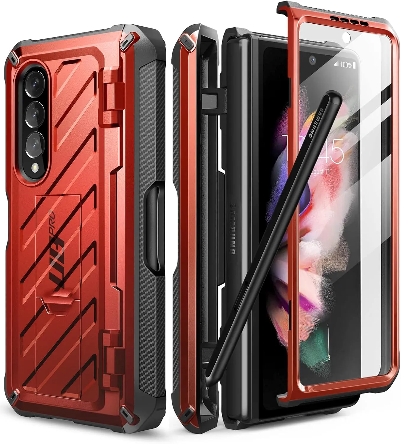 SUPCASE for Galaxy Z Fold 3 Case with S Pen Holder (Unicorn Beetle Pro), [Built-in Screen Protector & Stand] [Military-Grade Protection] Heavy Duty Protective Phone Case for Samsung Fold 3, Ruddy