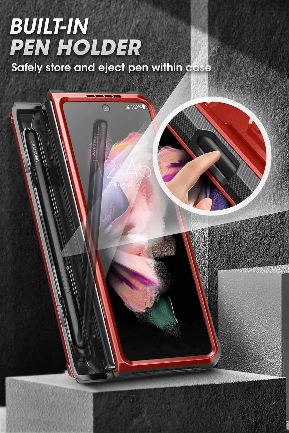 SUPCASE for Galaxy Z Fold 3 Case with S Pen Holder (Unicorn Beetle Pro), [Built-in Screen Protector & Stand] [Military-Grade Protection] Heavy Duty Protective Phone Case for Samsung Fold 3, Ruddy