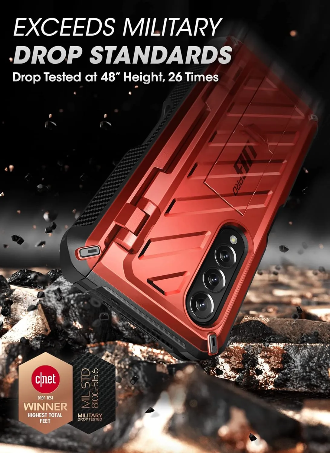 SUPCASE for Galaxy Z Fold 3 Case with S Pen Holder (Unicorn Beetle Pro), [Built-in Screen Protector & Stand] [Military-Grade Protection] Heavy Duty Protective Phone Case for Samsung Fold 3, Ruddy