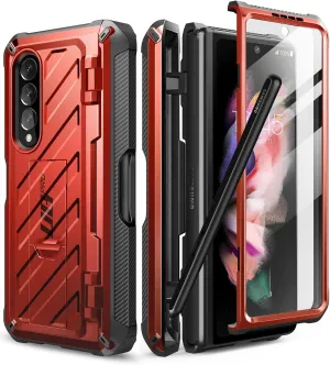 SUPCASE for Galaxy Z Fold 3 Case with S Pen Holder (Unicorn Beetle Pro), [Built-in Screen Protector & Stand] [Military-Grade Protection] Heavy Duty Protective Phone Case for Samsung Fold 3, Ruddy