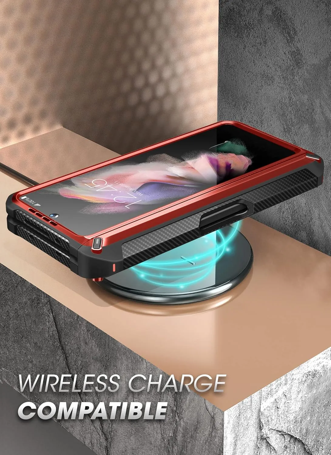 SUPCASE for Galaxy Z Fold 3 Case with S Pen Holder (Unicorn Beetle Pro), [Built-in Screen Protector & Stand] [Military-Grade Protection] Heavy Duty Protective Phone Case for Samsung Fold 3, Ruddy