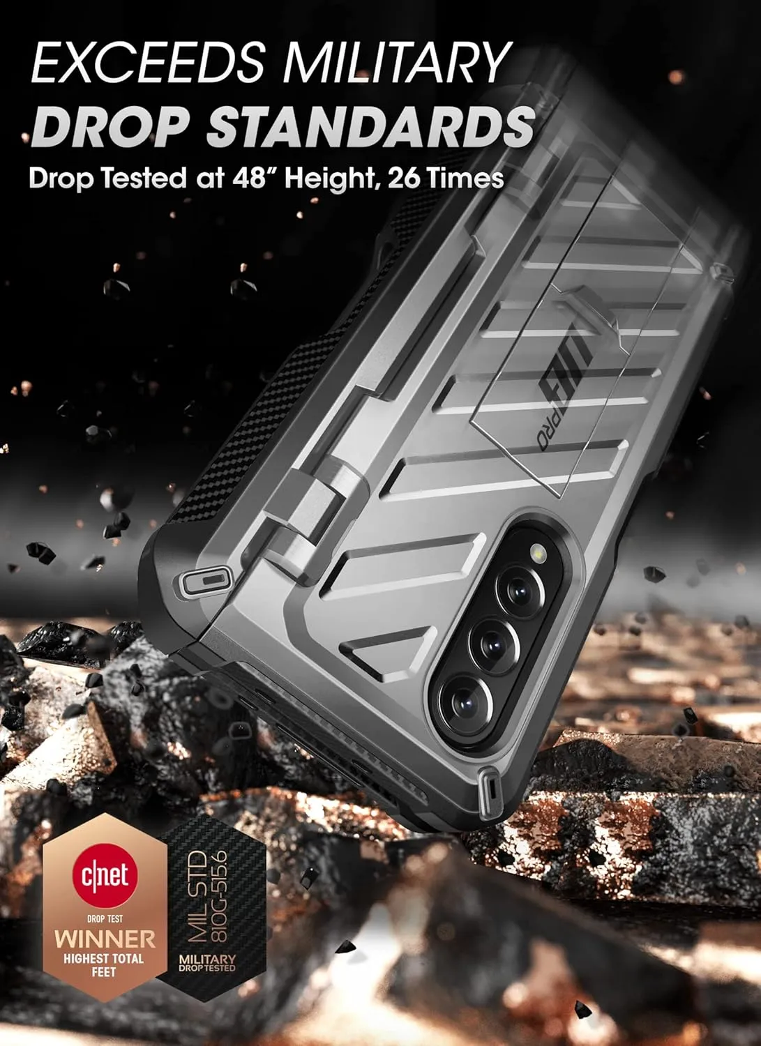 SUPCASE for Galaxy Z Fold 3 Case with S Pen Holder (Unicorn Beetle Pro), [Built-in Screen Protector & Stand] [Military-Grade Protection] Heavy Duty Protective Phone Case for Samsung Fold 3, Silver