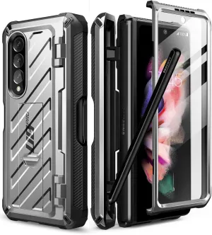 SUPCASE for Galaxy Z Fold 3 Case with S Pen Holder (Unicorn Beetle Pro), [Built-in Screen Protector & Stand] [Military-Grade Protection] Heavy Duty Protective Phone Case for Samsung Fold 3, Silver