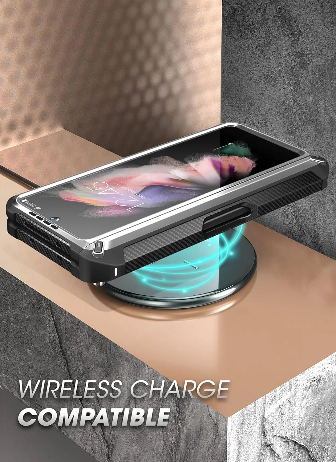 SUPCASE for Galaxy Z Fold 3 Case with S Pen Holder (Unicorn Beetle Pro), [Built-in Screen Protector & Stand] [Military-Grade Protection] Heavy Duty Protective Phone Case for Samsung Fold 3, Silver
