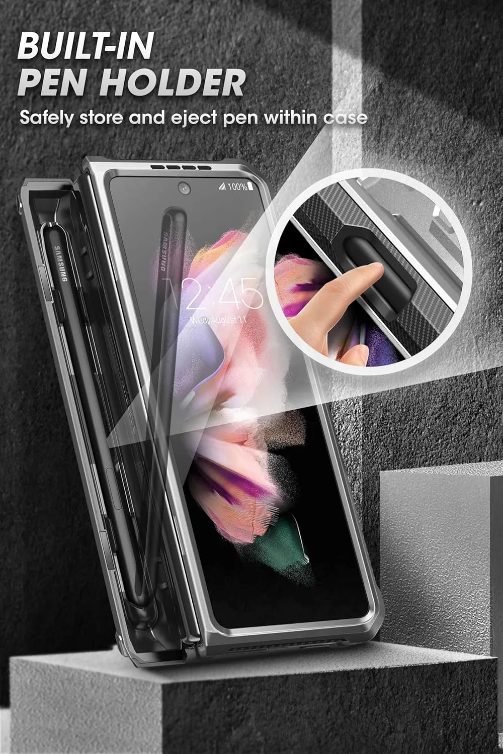SUPCASE for Galaxy Z Fold 3 Case with S Pen Holder (Unicorn Beetle Pro), [Built-in Screen Protector & Stand] [Military-Grade Protection] Heavy Duty Protective Phone Case for Samsung Fold 3, Silver
