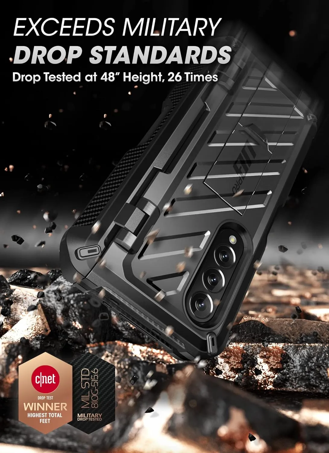 SUPCASE for Galaxy Z Fold 4 Case with S Pen Holder (Unicorn Beetle Pro), [Built-in Screen Protector & Stand] [Military-Grade Protection] Heavy Duty Protective Phone Case for Samsung Fold 4, Black