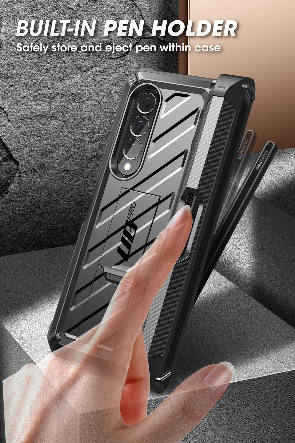 SUPCASE for Galaxy Z Fold 4 Case with S Pen Holder (Unicorn Beetle Pro), [Built-in Screen Protector & Stand] [Military-Grade Protection] Heavy Duty Protective Phone Case for Samsung Fold 4, Black