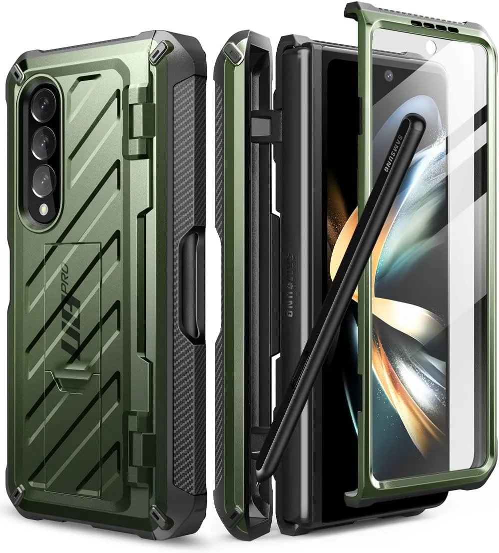 SupCase for Galaxy Z Fold 4 Case with S Pen Holder (Unicorn Beetle Pro), [Built-in Screen Protector & Stand] [Military-Grade Protection] Heavy Duty Protective Phone Case for Samsung Fold 4, Guldan