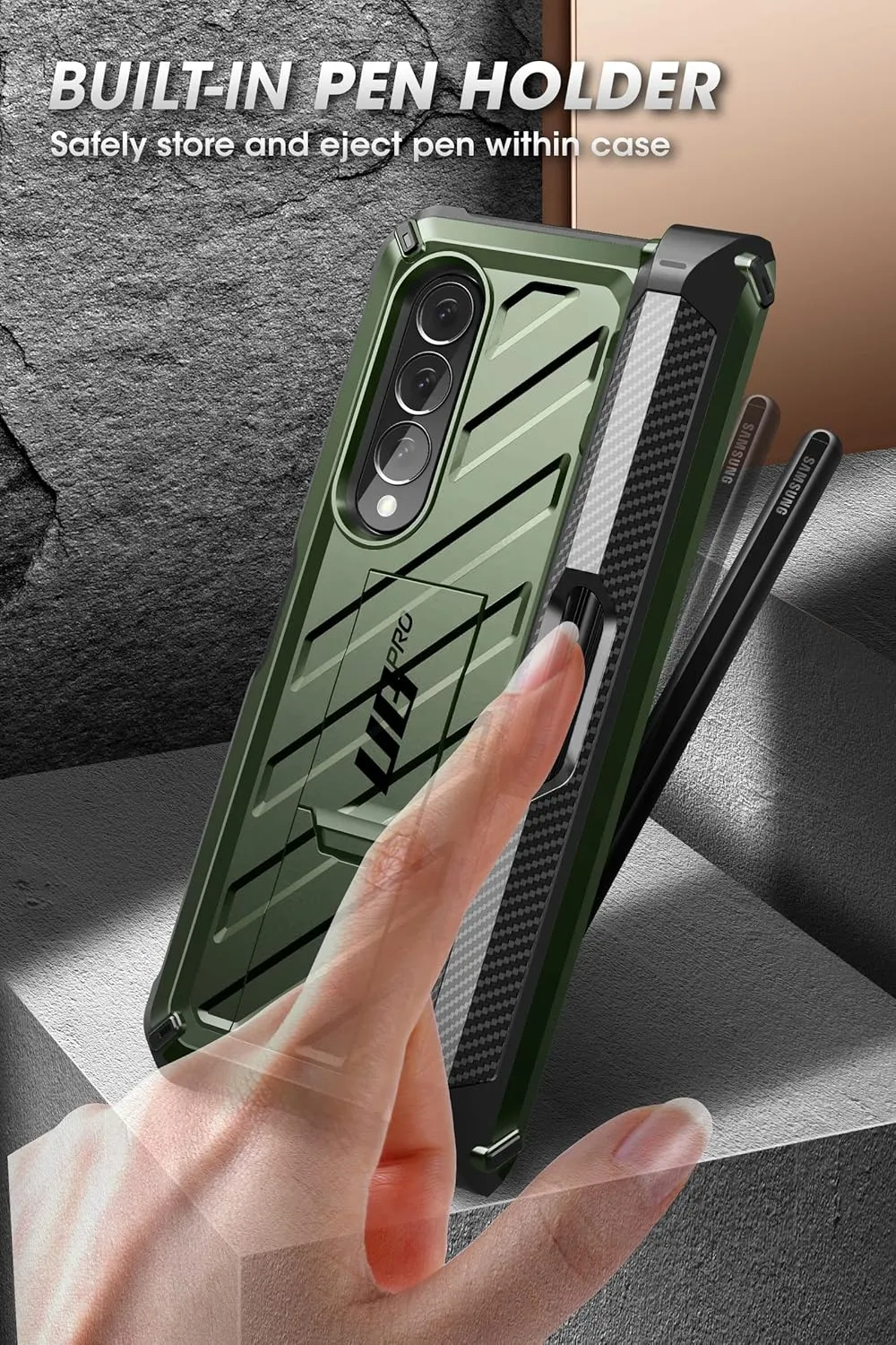 SupCase for Galaxy Z Fold 4 Case with S Pen Holder (Unicorn Beetle Pro), [Built-in Screen Protector & Stand] [Military-Grade Protection] Heavy Duty Protective Phone Case for Samsung Fold 4, Guldan