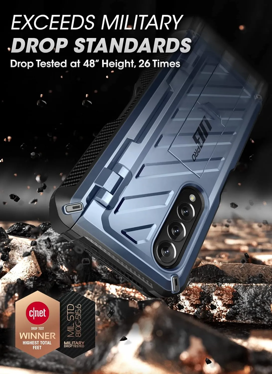 SupCase for Galaxy Z Fold 4 Case with S Pen Holder (Unicorn Beetle Pro), [Built-in Screen Protector & Stand] [Military-Grade Protection] Heavy Duty Protective Phone Case for Samsung Fold 4, Tilt