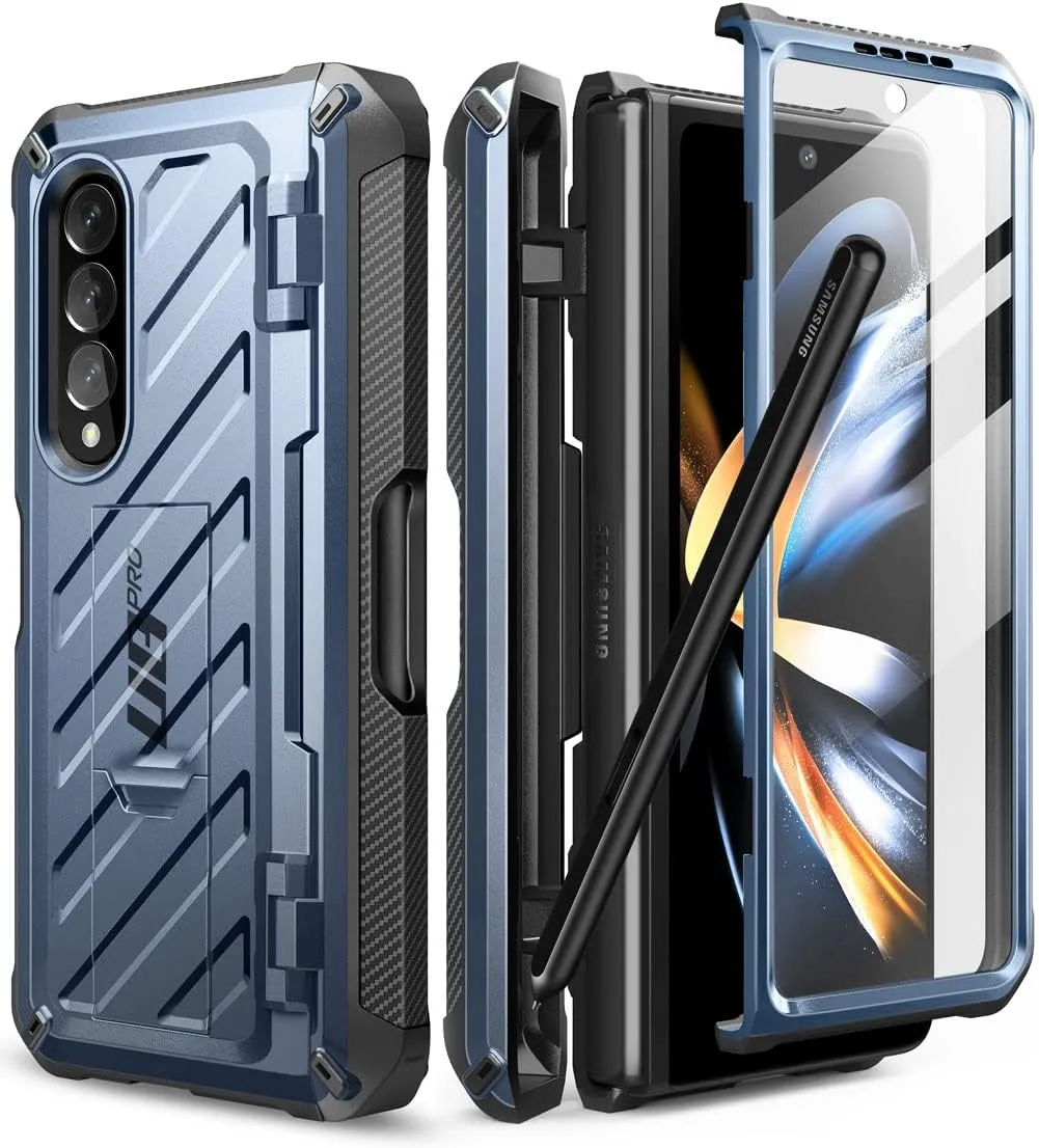 SupCase for Galaxy Z Fold 4 Case with S Pen Holder (Unicorn Beetle Pro), [Built-in Screen Protector & Stand] [Military-Grade Protection] Heavy Duty Protective Phone Case for Samsung Fold 4, Tilt