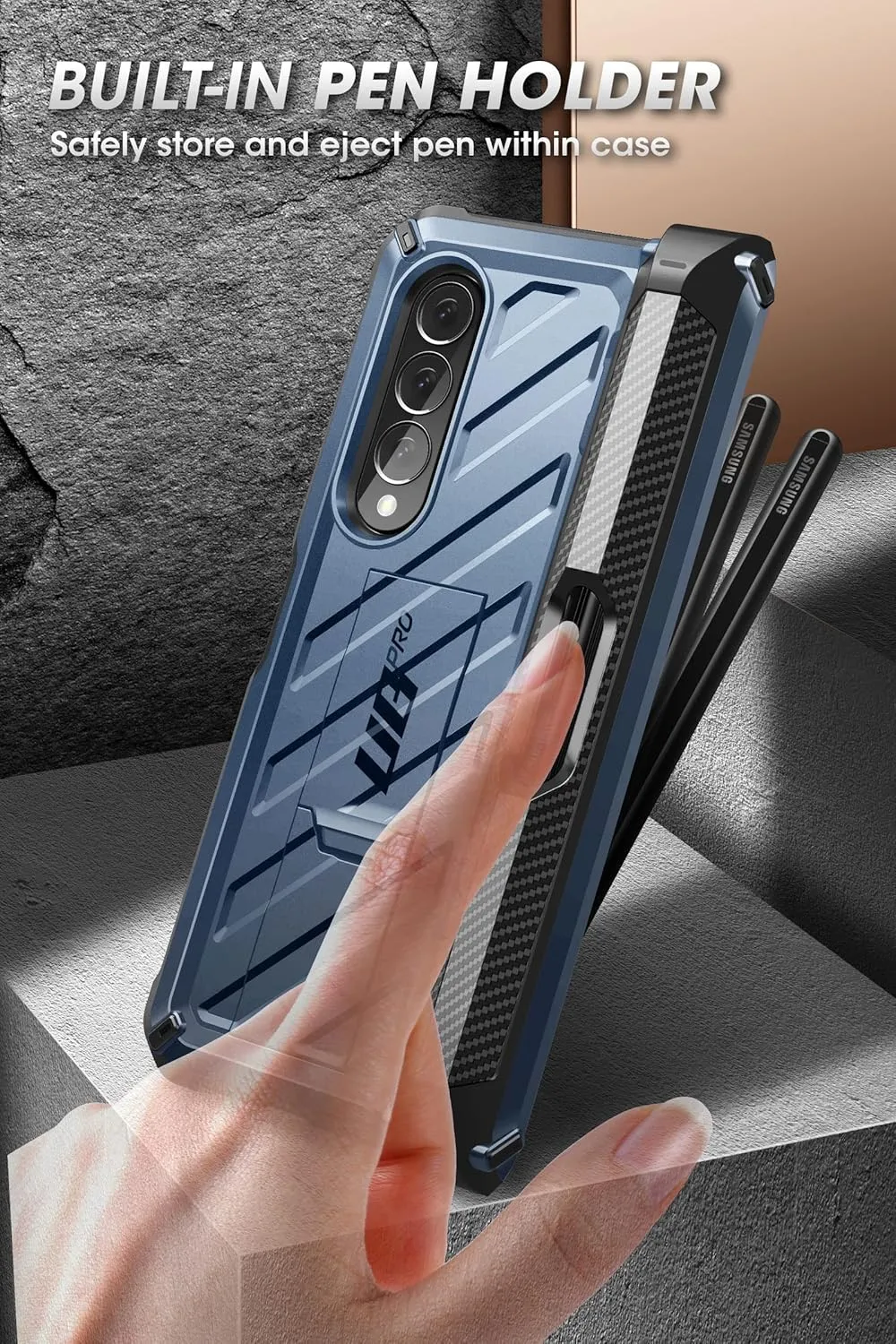 SupCase for Galaxy Z Fold 4 Case with S Pen Holder (Unicorn Beetle Pro), [Built-in Screen Protector & Stand] [Military-Grade Protection] Heavy Duty Protective Phone Case for Samsung Fold 4, Tilt