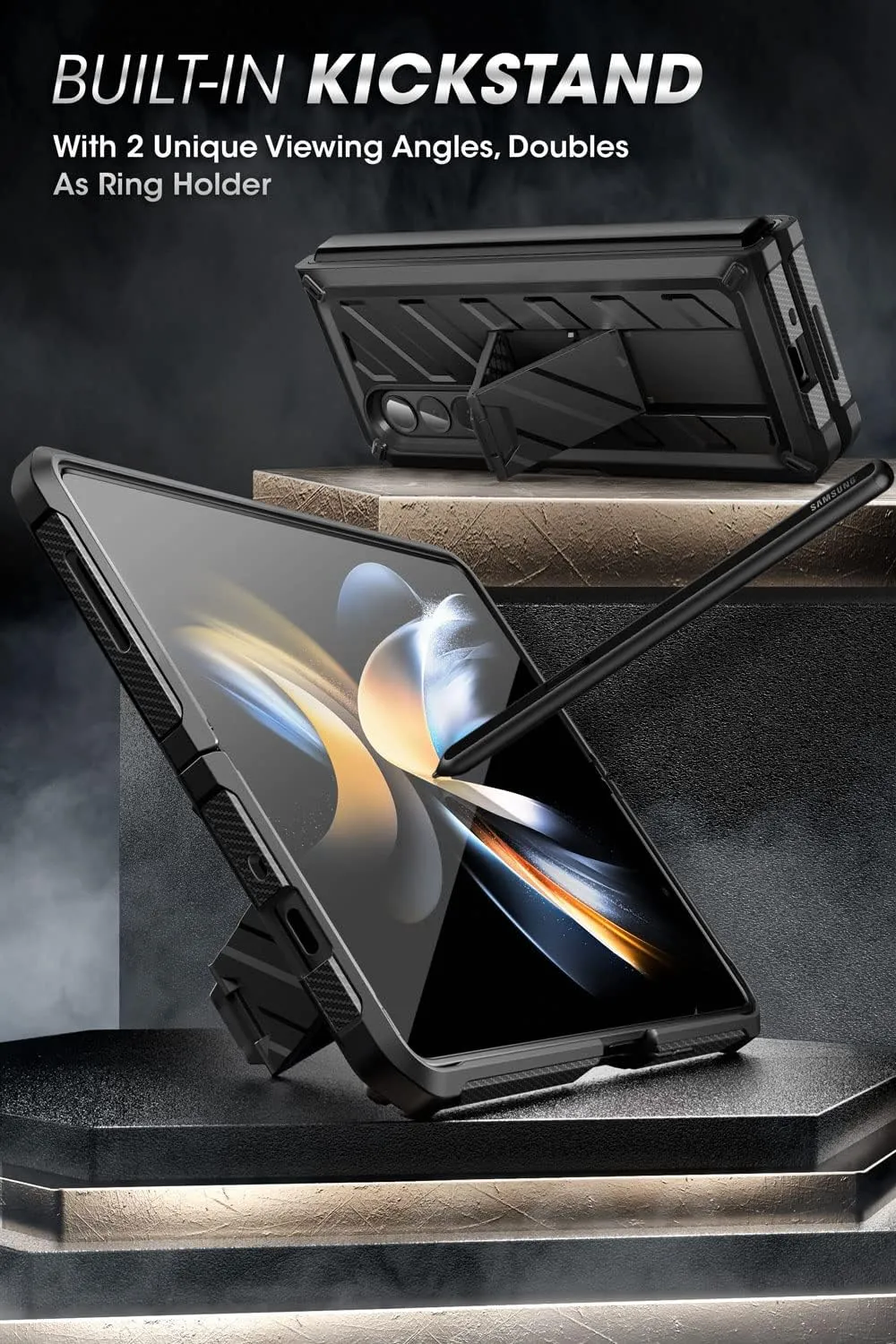 SUPCASE for Galaxy Z Fold 4 Case with Stand & Belt-Clip (Unicorn Beetle), [Built-in Screen Protector] [Military-Grade Drop Protection] Heavy Duty Protective Phone Case for Samsung Fold 4, Black