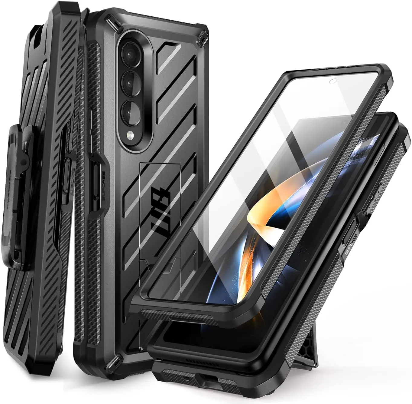 SUPCASE for Galaxy Z Fold 4 Case with Stand & Belt-Clip (Unicorn Beetle), [Built-in Screen Protector] [Military-Grade Drop Protection] Heavy Duty Protective Phone Case for Samsung Fold 4, Black