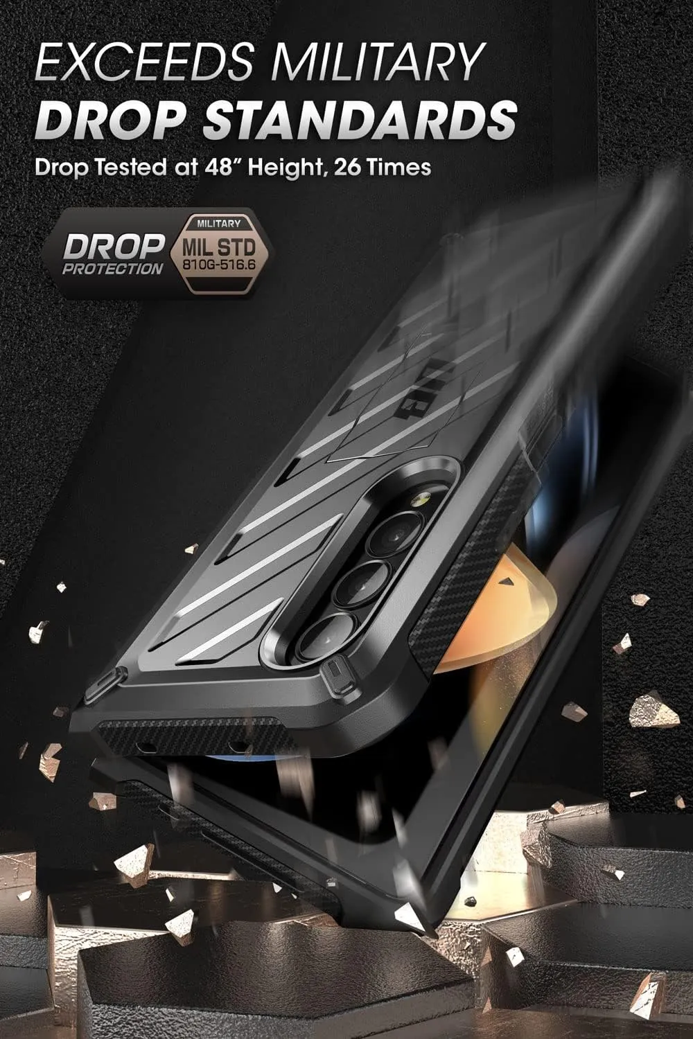 SUPCASE for Galaxy Z Fold 4 Case with Stand & Belt-Clip (Unicorn Beetle), [Built-in Screen Protector] [Military-Grade Drop Protection] Heavy Duty Protective Phone Case for Samsung Fold 4, Black