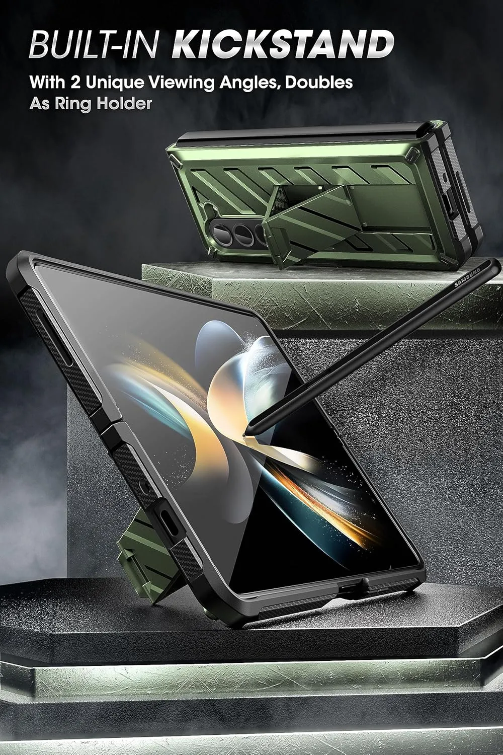 SUPCASE for Galaxy Z Fold 5 Case (Unicorn Beetle), [Belt Clip with S Pen Holder] [Built-in Screen Protector & Stand] Heavy Duty Shockproof Protective Rugged Phone Case for Samsung Fold 5, Guldan