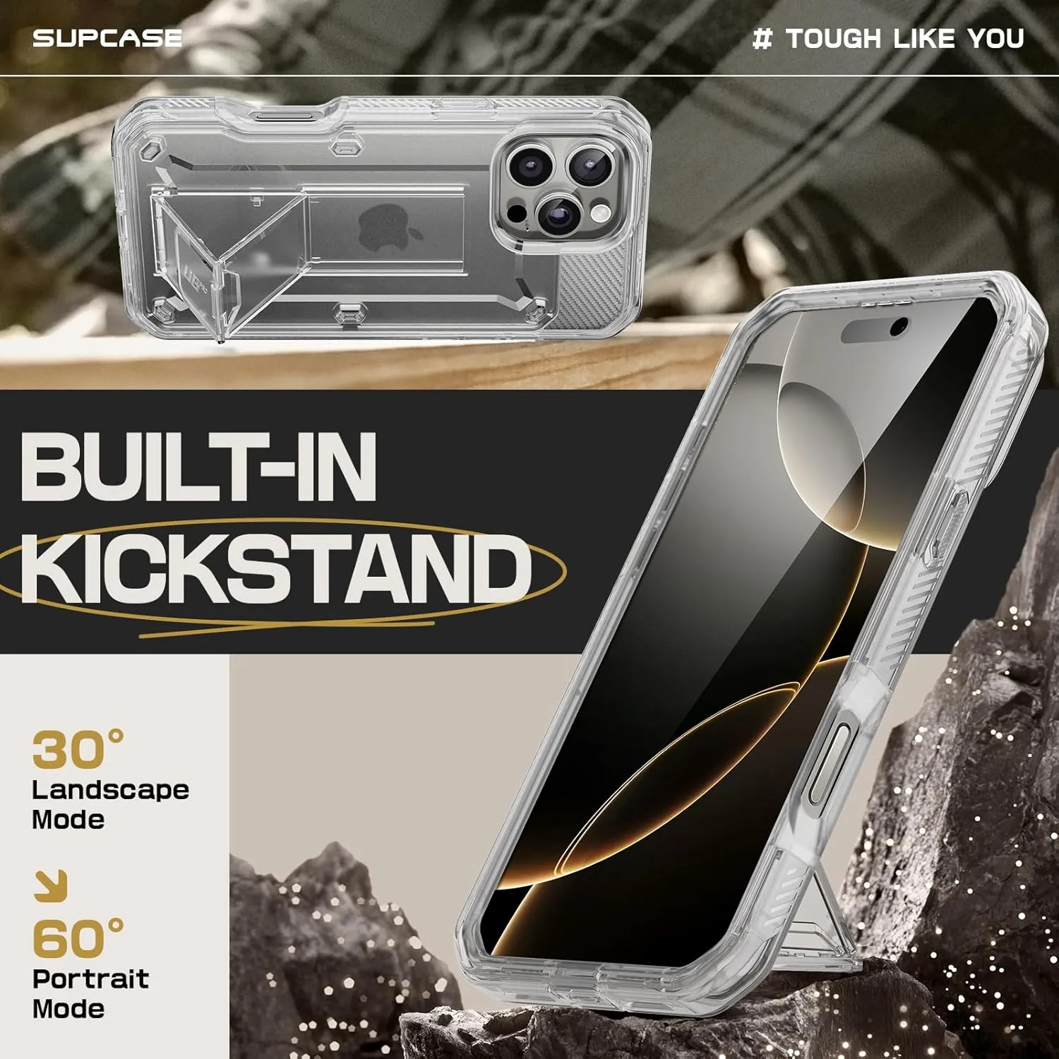 SUPCASE for iPhone 16 Pro Case with Screen Protector (Unicorn Beetle Pro), [Built-in Stand & Belt-Clip] [Military-Grade Protection] Full Body Heavy Duty Phone Case for iPhone 16 Pro 6.3'' 2024, Clear