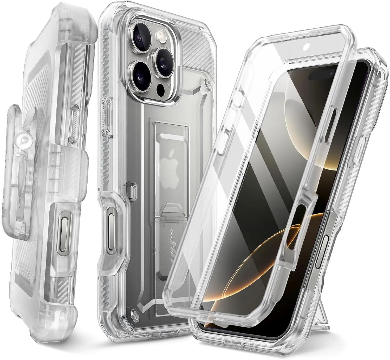 SUPCASE for iPhone 16 Pro Case with Screen Protector (Unicorn Beetle Pro), [Built-in Stand & Belt-Clip] [Military-Grade Protection] Full Body Heavy Duty Phone Case for iPhone 16 Pro 6.3'' 2024, Clear
