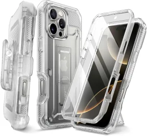 SUPCASE for iPhone 16 Pro Case with Screen Protector (Unicorn Beetle Pro), [Built-in Stand & Belt-Clip] [Military-Grade Protection] Full Body Heavy Duty Phone Case for iPhone 16 Pro 6.3'' 2024, Clear