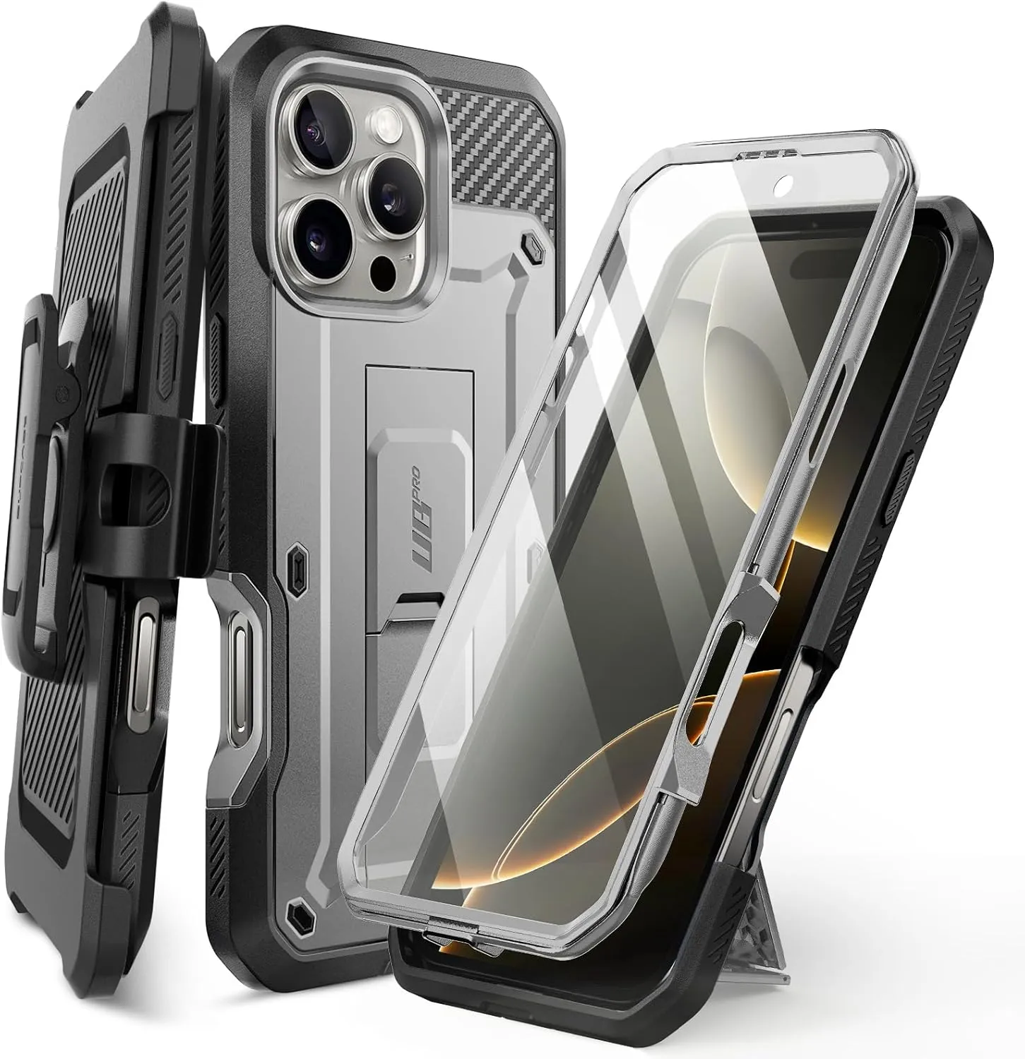 SUPCASE for iPhone 16 Pro Case with Screen Protector (Unicorn Beetle Pro), [Built-in Stand & Belt-Clip] [Military-Grade Protection] Full Body Heavy Duty Phone Case for iPhone 16 Pro 6.3'' 2024, TiGray