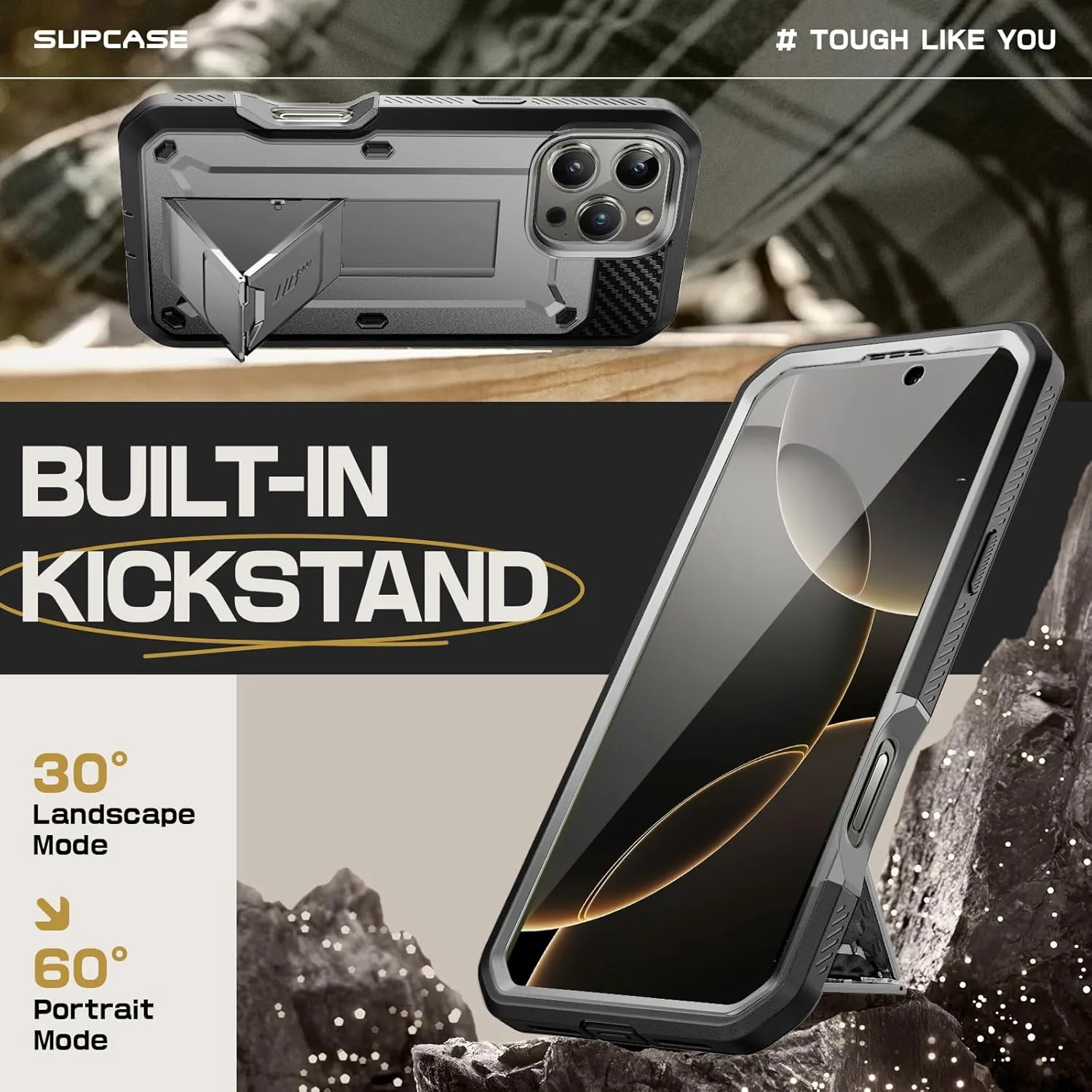 SUPCASE for iPhone 16 Pro Case with Screen Protector (Unicorn Beetle Pro), [Built-in Stand & Belt-Clip] [Military-Grade Protection] Full Body Heavy Duty Phone Case for iPhone 16 Pro 6.3'' 2024, TiGray