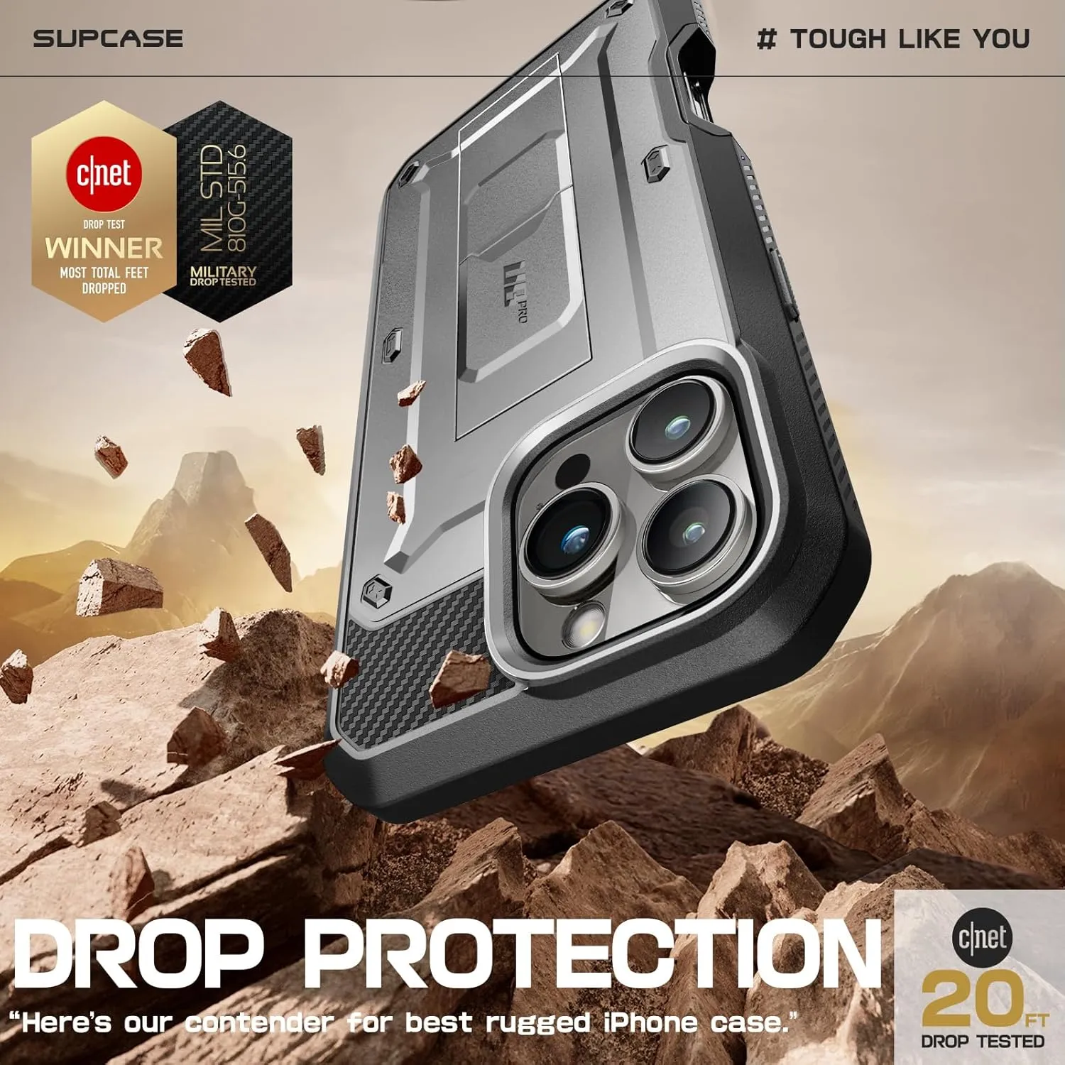 SUPCASE for iPhone 16 Pro Case with Screen Protector (Unicorn Beetle Pro), [Built-in Stand & Belt-Clip] [Military-Grade Protection] Full Body Heavy Duty Phone Case for iPhone 16 Pro 6.3'' 2024, TiGray