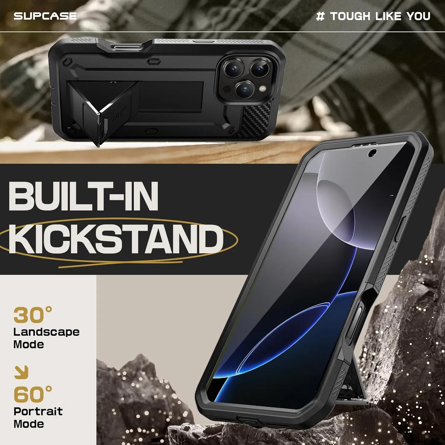 SUPCASE for iPhone 16 Pro Case with Screen Protector (Unicorn Beetle Pro), [Built-in Stand & Belt-Clip] [Military-Grade Protection] Full Body Heavy Duty Phone Case for iPhone 6.3 Inch 2024, Black