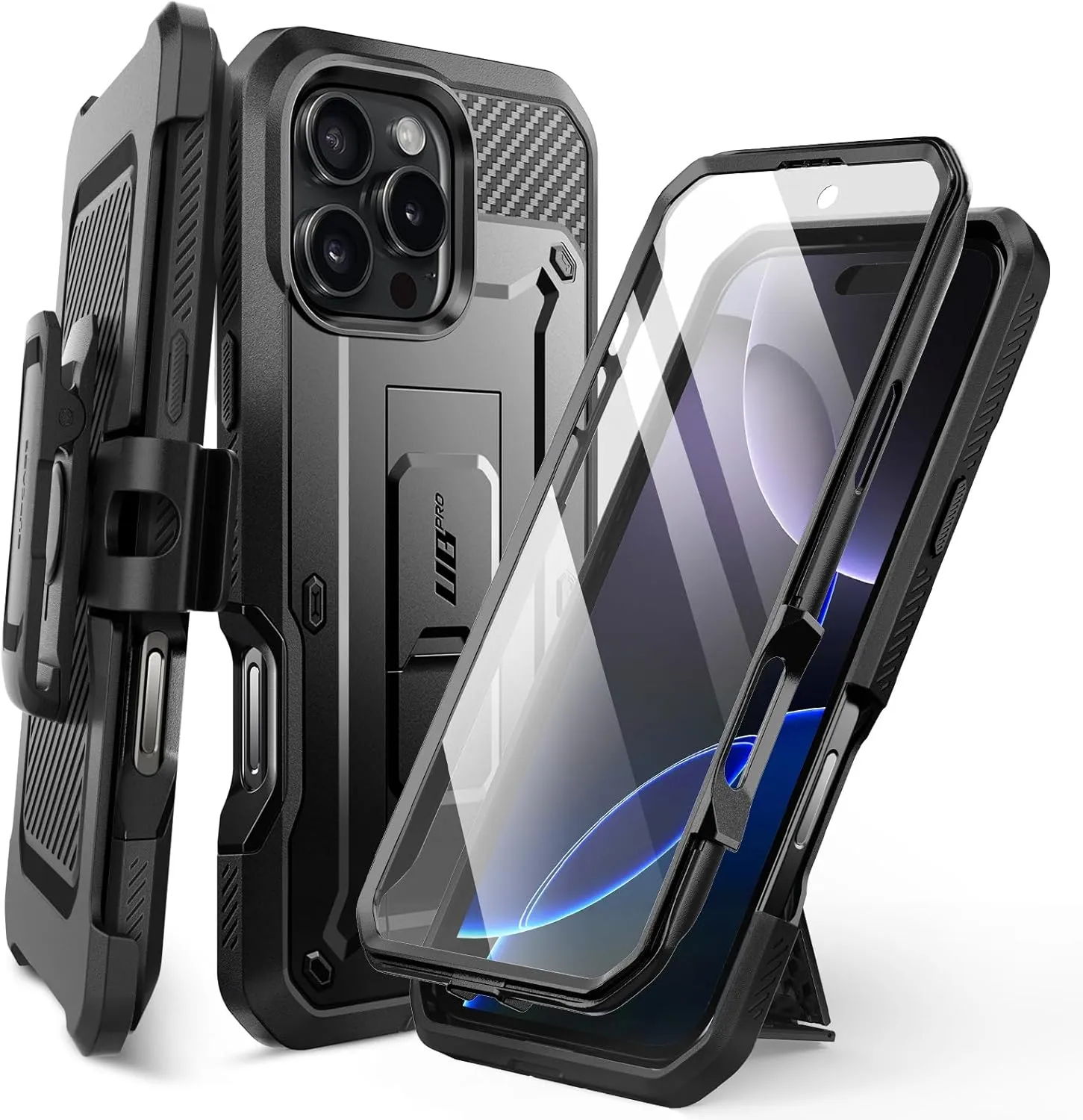 SUPCASE for iPhone 16 Pro Case with Screen Protector (Unicorn Beetle Pro), [Built-in Stand & Belt-Clip] [Military-Grade Protection] Full Body Heavy Duty Phone Case for iPhone 6.3 Inch 2024, Black