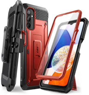 SUPCASE for Samsung Galaxy A14 5G Case with Screen Protector (Unicorn Beetle Pro), [Built-in Stand & Belt-Clip] Heavy Duty Full-Body Rugged Kickstand Protective Phone Case for Samsung A14 5G, Ruddy
