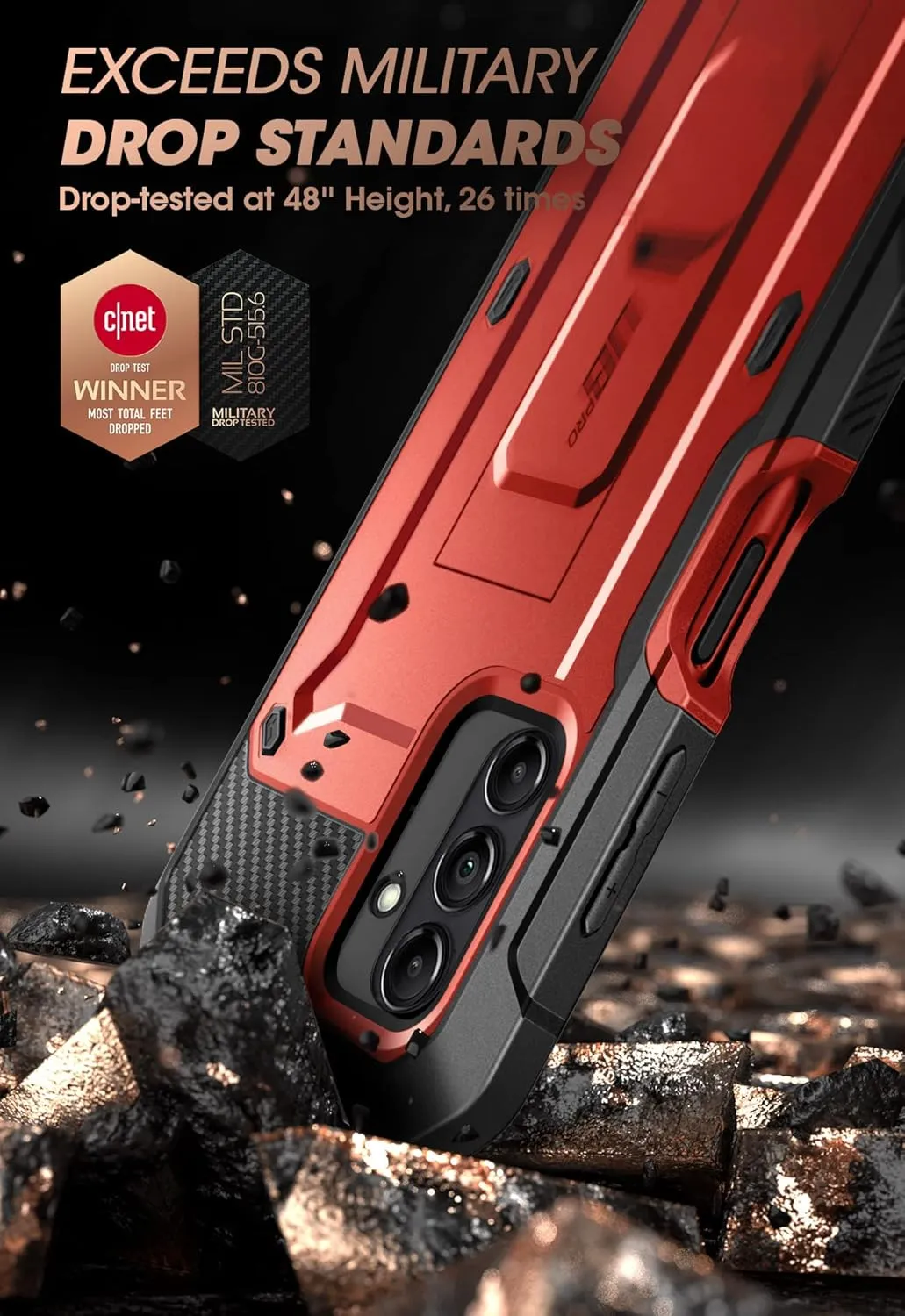 SUPCASE for Samsung Galaxy A14 5G Case with Screen Protector (Unicorn Beetle Pro), [Built-in Stand & Belt-Clip] Heavy Duty Full-Body Rugged Kickstand Protective Phone Case for Samsung A14 5G, Ruddy