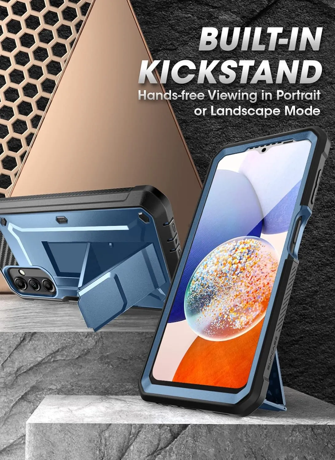 SUPCASE for Samsung Galaxy A14 5G Case with Screen Protector (Unicorn Beetle Pro), [Built-in Stand & Belt-Clip] Heavy Duty Full-Body Rugged Kickstand Protective Phone Case for Samsung A14 5G, Tilt