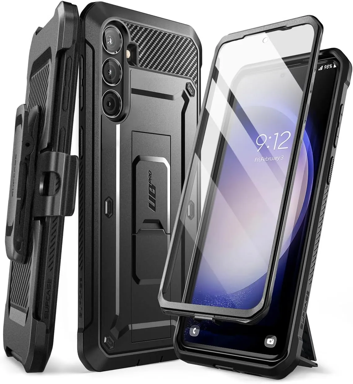 SUPCASE for Samsung Galaxy S23 FE Case with Stand & Belt-Clip, [Unicorn Beetle Pro] [Built-in Screen Protector] [Military-Grade Protection] Heavy Duty Rugged Phone Case for Galaxy S23 FE, Black