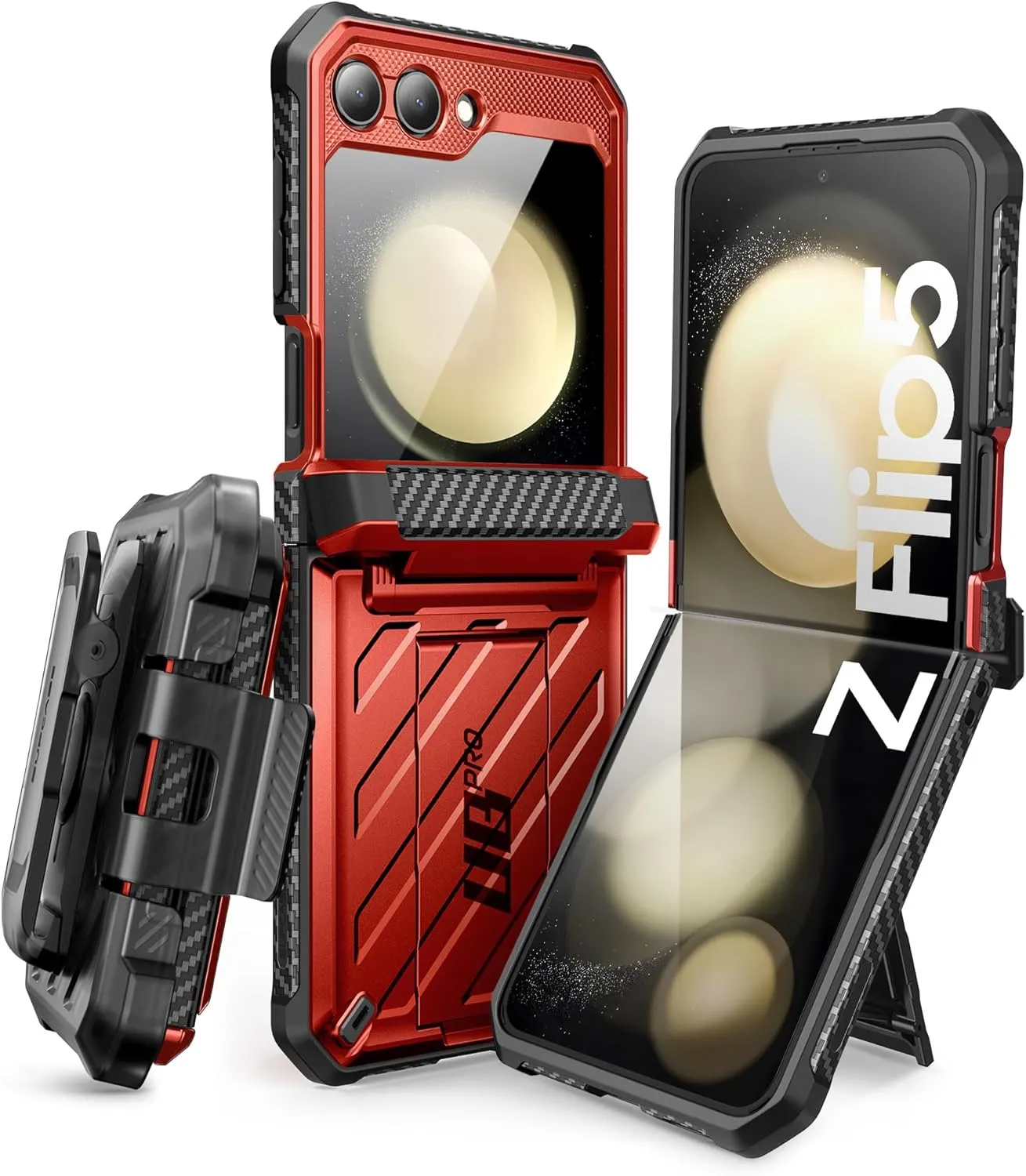 SUPCASE for Samsung Galaxy Z Flip 5 Case with Stand & Belt-Clip (Unicorn Beetle Pro), [Hinge Protection] [Front Screen Protector] Dual Layer Rugged Protective Phone Case for Galaxy Z Flip 5, Ruddy