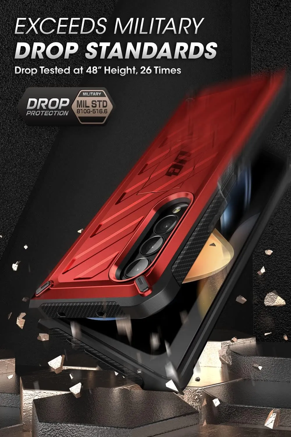 SUPCASE Unicorn Beetle Case for Galaxy Z Fold 4 5G (2022 Release), Rugged Belt Clip Shockproof Protective Case with Built-in Screen Protector & Kickstand (Ruddy)