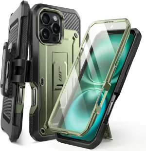 SUPCASE Unicorn Beetle Pro Case with Screen Protector, Built-in Stand & Belt-Clip, Military-Grade Protection, Full Body Heavy Duty Phone Case for iPhone 16 Pro 6.3'' 2024, Green