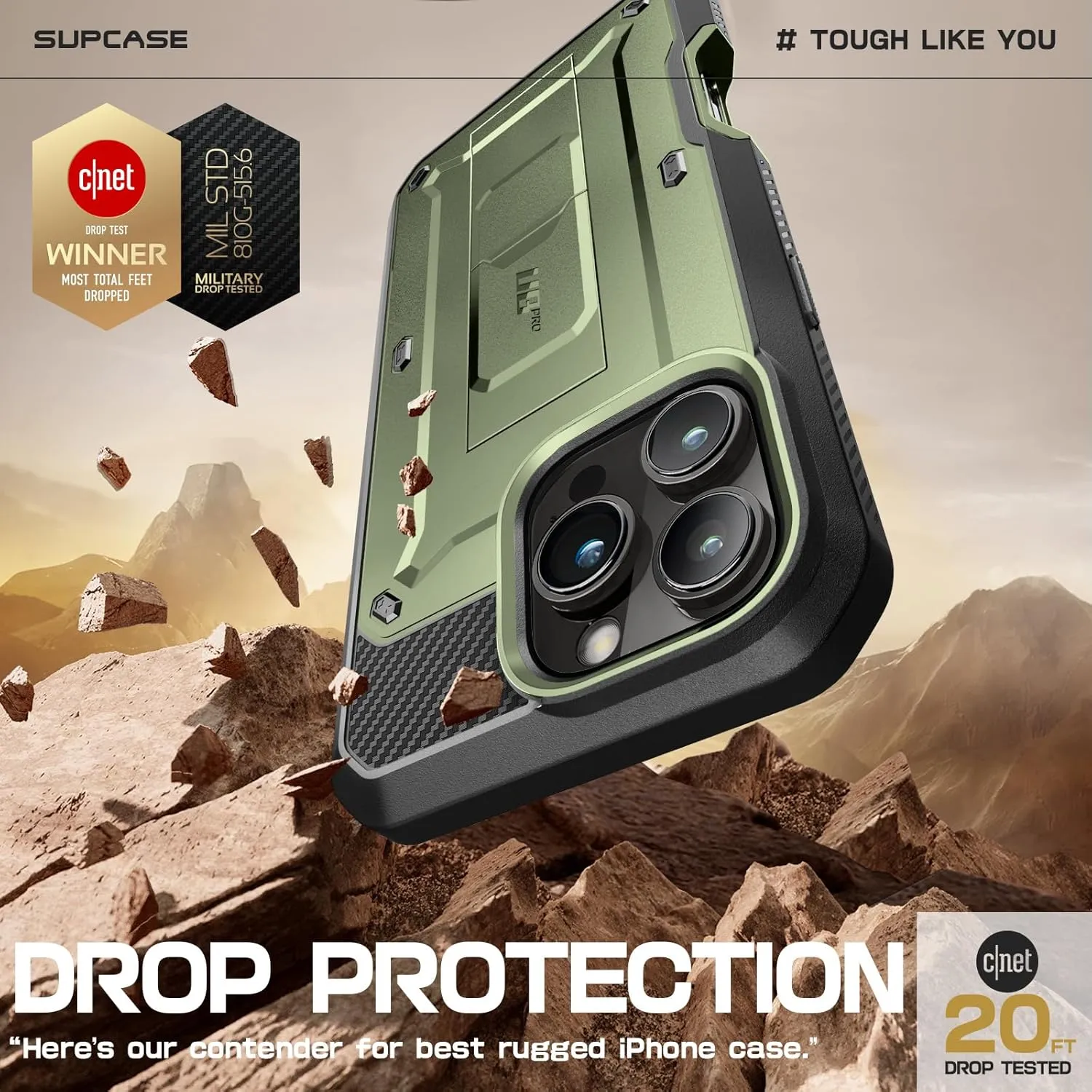 SUPCASE Unicorn Beetle Pro Case with Screen Protector, Built-in Stand & Belt-Clip, Military-Grade Protection, Full Body Heavy Duty Phone Case for iPhone 16 Pro 6.3'' 2024, Green