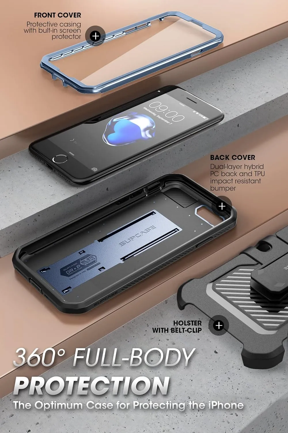 SUPCASE Unicorn Beetle Pro for iPhone SE 2022/iPhone SE 2020/iPhone 8/iPhone 7, Built-in Screen Protector (Cerulean)