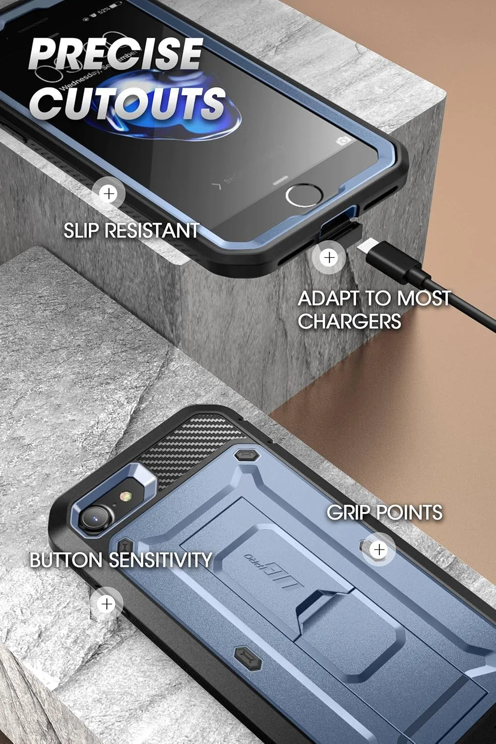 SUPCASE Unicorn Beetle Pro for iPhone SE 2022/iPhone SE 2020/iPhone 8/iPhone 7, Built-in Screen Protector (Cerulean)