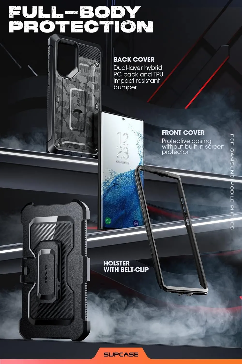 SUPCASE Unicorn Beetle Pro Series Case for Samsung Galaxy S22 Ultra 5g (2022 Release), Dual Layer Rugged Holster & Kickstand Case Without Screen Protector (CamoGray)
