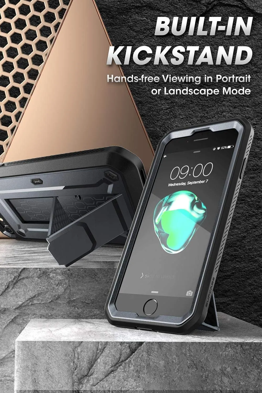SUPCASE Unicorn Beetle Pro Series Full-Body Rugged Holster & Kickstand Case with Built-in Screen Protector for 4.7-Inch iPhone SE 7/8 (2020), Black