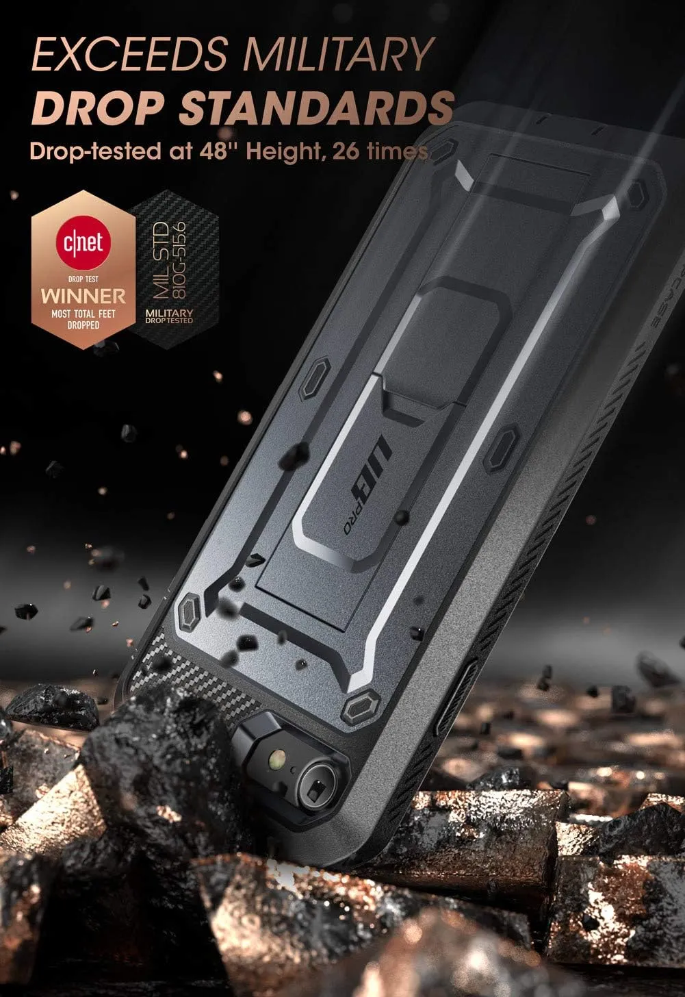 SUPCASE Unicorn Beetle Pro Series Full-Body Rugged Holster & Kickstand Case with Built-in Screen Protector for 4.7-Inch iPhone SE 7/8 (2020), Black