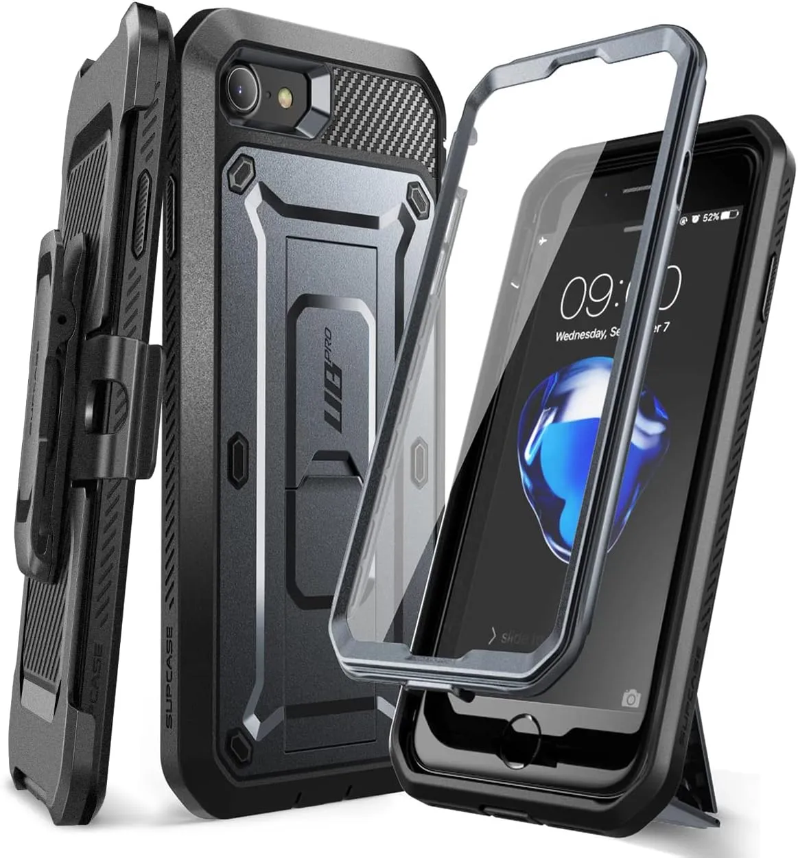 SUPCASE Unicorn Beetle Pro Series Full-Body Rugged Holster & Kickstand Case with Built-in Screen Protector for 4.7-Inch iPhone SE 7/8 (2020), Black