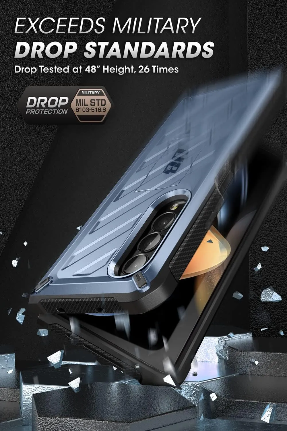 SUPCASE Unicorn Beetle Series Kickstand Protective Case for 7.6-Inch Samsung Galaxy Z Fold 4 (2022), Metallic Blue