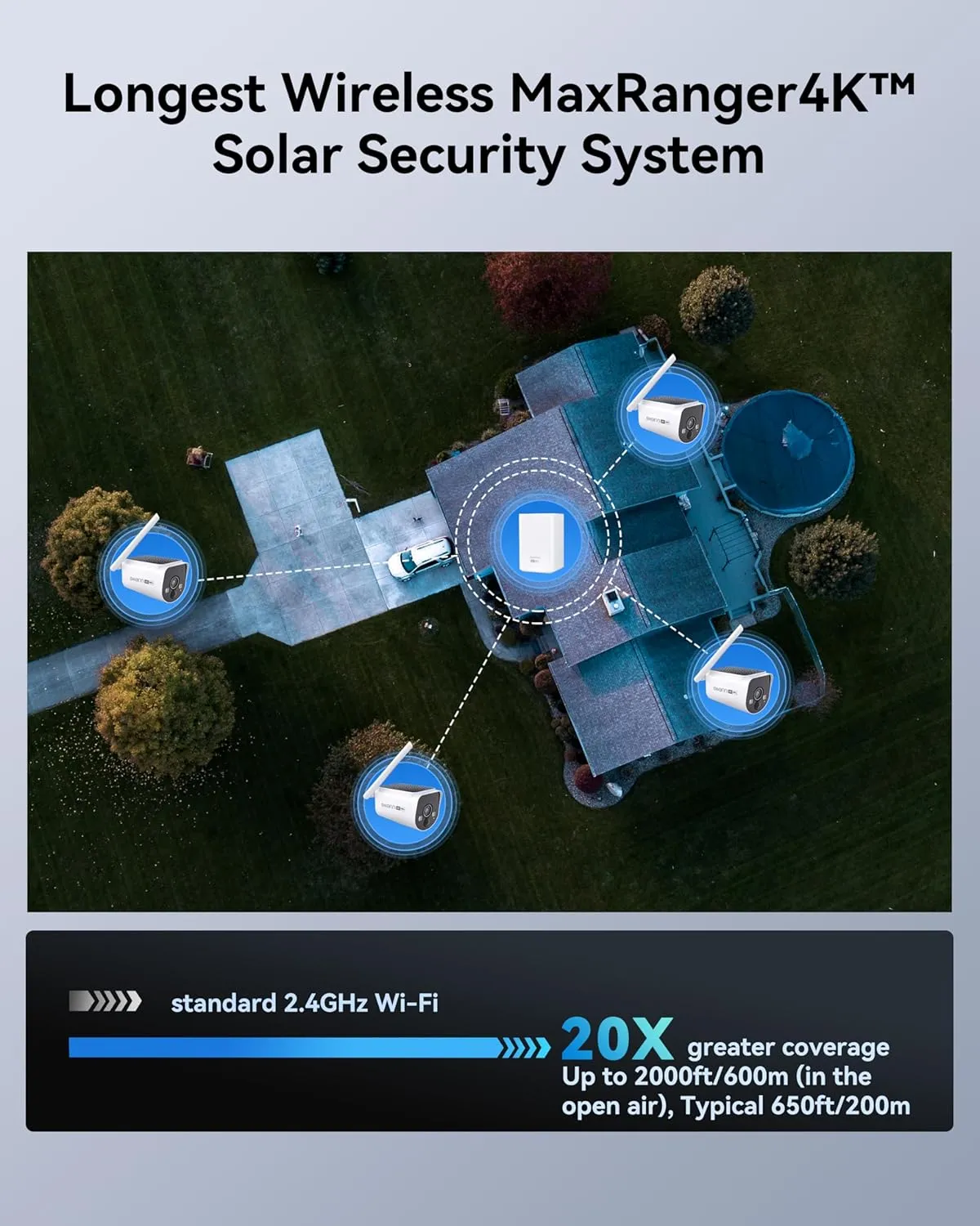 Swann MaxRanger4K Wireless NVR Security System 4-Cam Kit, 4K Camera Forever Charged Solar Panel, Longest Wi-Fi Cameras Outdoor, Color Night Vision, True Detect, No Monthly Fee, Local Storage, MR4KSD4