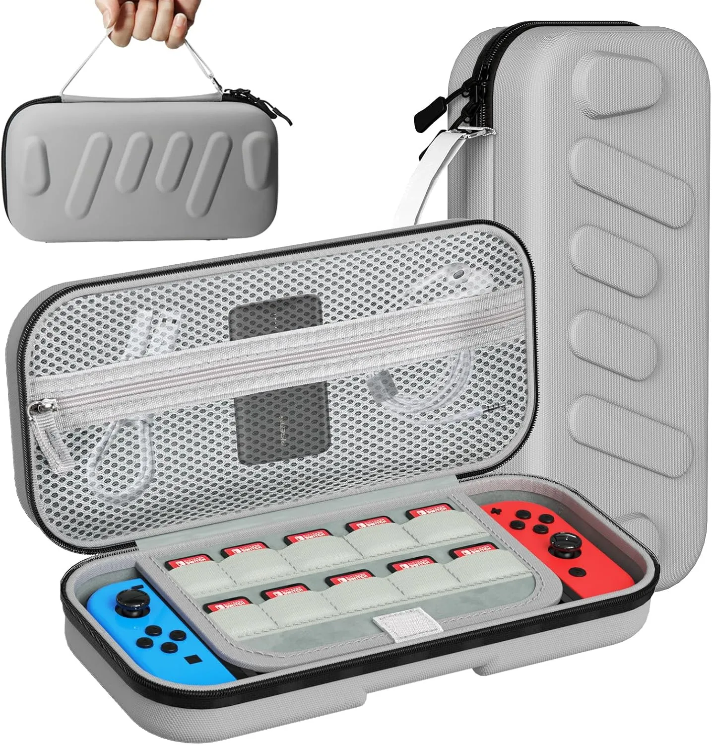 Switch Carrying Case Compatible with Nintendo Switch & Switch OLED, Portable Switch Travel Carry Case, Protective Hard Shell Pouch with Pockets for Accessories and Games (Grey01)