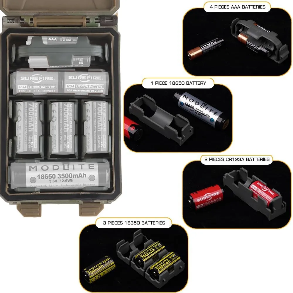 Tactical Modular Battery Storage Organizer, MOLLE Military Hunting Vest Carry 18650/AAA/CR123A/18350 Battery Box Holder Case