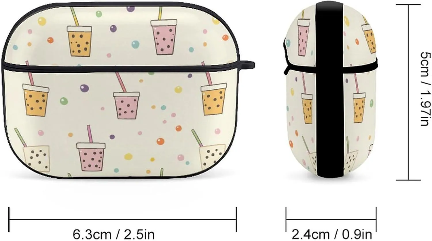 Tea Drink Pattern Earbud Case Bluetooth Headphone Case Full Protective Case with Keychain Compatible with Airpods Pro Black-Style