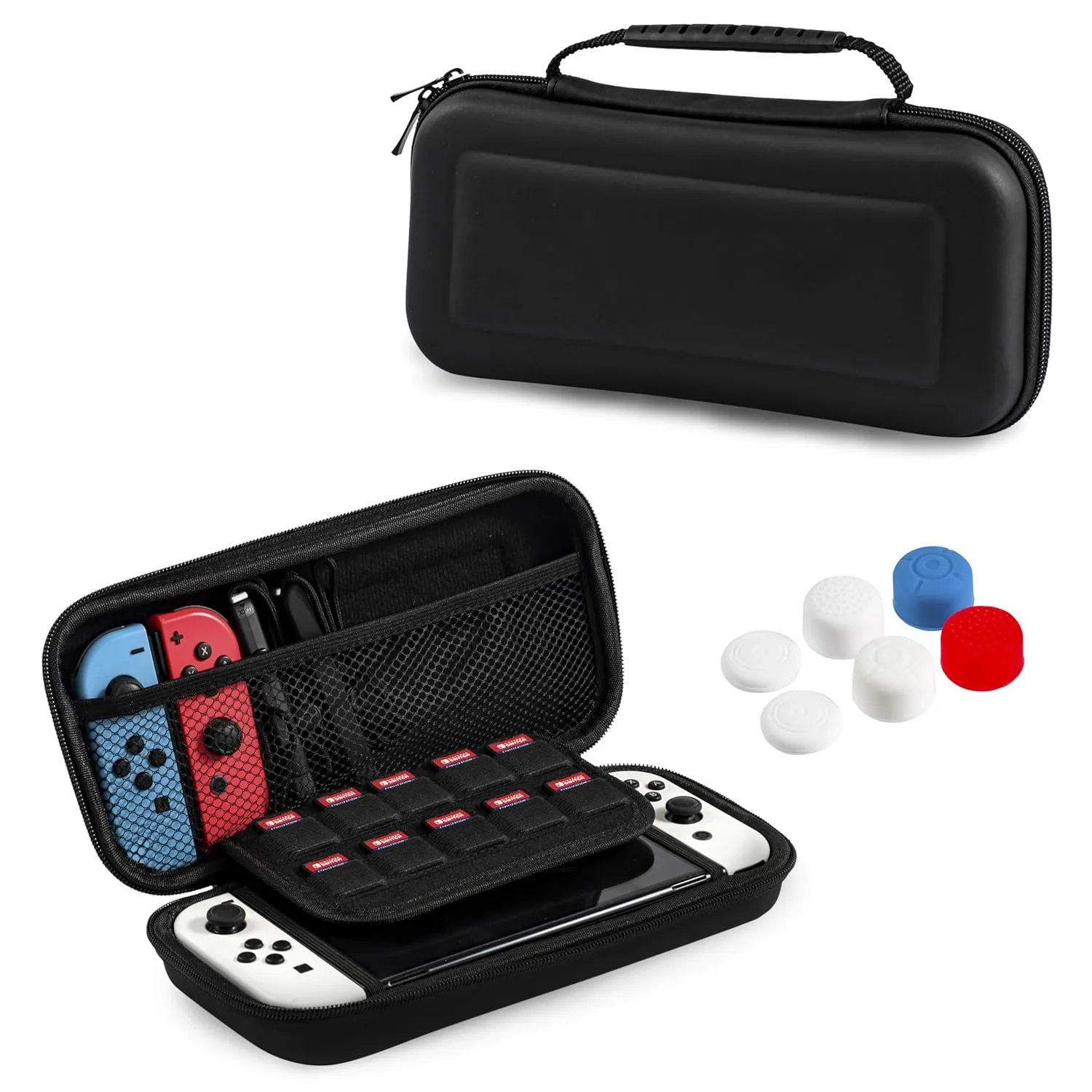 Teyomi Case Compatible with Nintendo Switch OLED, Switch OLED Case Transparent Dockable, Nintendo Switch OLED Accessory Bundle with Case, Protective Film, Case for Joy-Con, Joystick Cap (Black)