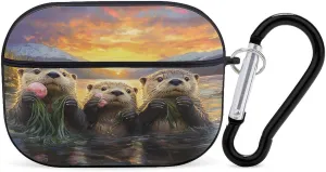 Three Otters Earbud Case Bluetooth Headphone Case Full Protective Case with Keychain Compatible with Airpods Pro Black-Style