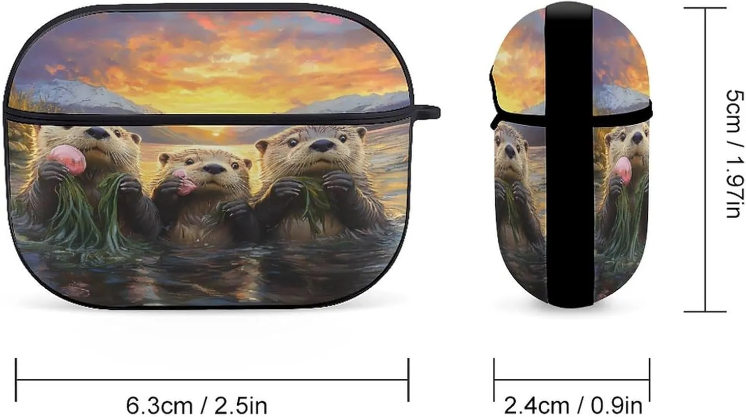 Three Otters Earbud Case Bluetooth Headphone Case Full Protective Case with Keychain Compatible with Airpods Pro Black-Style